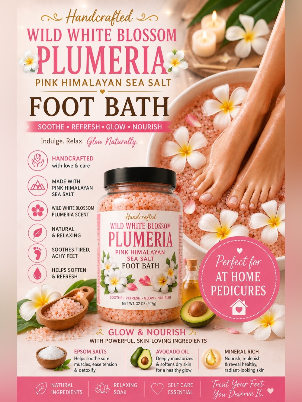 Handcrafted Pink Himalayan Sea Salt Pedicure Foot Bath